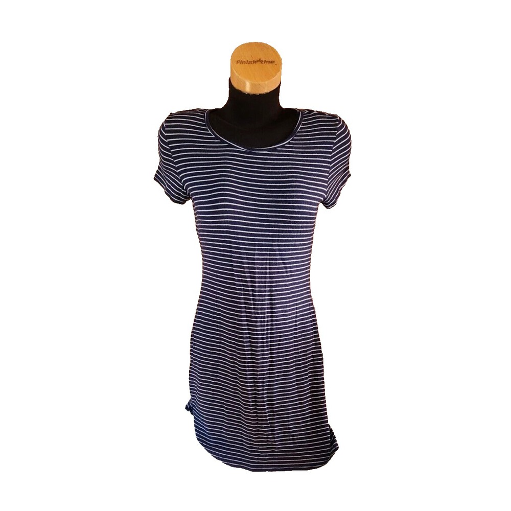 Wet Seal T Shirt Dress Womens XL Blue Stripped Linen Blend Maxi Boho Beachy